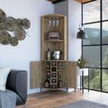 Tuhome Shangai Corner Bar Cabinet, Two Shelves, Five Built-in Wine Rack-Aged Oak BLM7768
